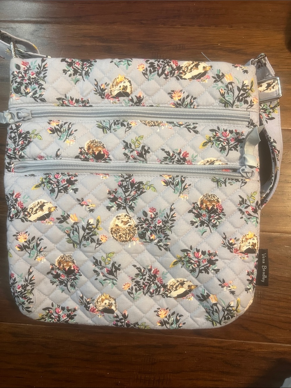 Vera Bradley Sky Blue Quilted Crossbody with Floral and Hedgehog Print